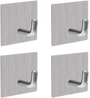 Heavy Duty Self-Adhesive Coat Hooks, Stainless Steel Towel Hooks for Shower, Bags, Towels, Robes, Hats, Aprons No Drill Bathroom, Kitchen, Hotel Wall Hooks (4 Pack, Silver) Heavy Duty Self-Adhesive Coat Hooks, Stainless Steel Towel Hooks for Shower, Bags, Towels, Robes, Hats, Aprons No Drill Bathroom, Kitchen, Hotel Wall Hooks (4 Pack, Silver)