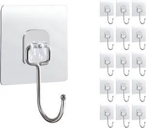 15-Pack Large Adhesive Hooks Heavy Duty 33 lbs - Transparent Waterproof Wall Hooks for Towels & Robes, No Damage 15-Pack Large Adhesive Hooks Heavy Duty 33 lbs - Transparent Waterproof Wall Hooks for Towels & Robes, No Damage