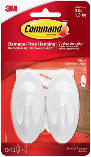 Medium White Designer Hooks, 2 Hooks, 4 Strips Medium White Designer Hooks, 2 Hooks, 4 Strips