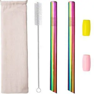 Reusable Boba Straws Smoothie Straws Metal Stainless Steel Straws Angled Tips Fat 0.5" Wide for Jumbo Bubble Tea Milkshakes Milk Tea Tapioca Pearl With Silicone Tips Carry Bag Cleaning Brush 2 Pcs 10" Reusable Boba Straws Smoothie Straws Metal Stainless Steel Straws Angled Tips Fat 0.5" Wide for Jumbo Bubble Tea Milkshakes Milk Tea Tapioca Pearl With Silicone Tips Carry Bag Cleaning Brush 2 Pcs 10"