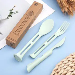 3PCS Wheat Straw Cutlery, Reusable Utensils Set Portable Travel 3 in 1 Spoon Fork Knife Tableware, Eco-Friendly, BPA Free, Flatware for Kids Adults, Travel Picnic Camping (Green) 3PCS Wheat Straw Cutlery, Reusable Utensils Set Portable Travel 3 in 1 Spoon Fork Knife Tableware, Eco-Friendly, BPA Free, Flatware for Kids Adults, Travel Picnic Camping (Green)