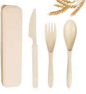 Reusable Travel Utensils Set with Case, Beige Wheat Straw Portable Knife Fork Spoons Tableware, Eco-Friendly BPA Free Cutlery for Kids and Adults as Travel Picnic Camping Utensils Reusable Travel Utensils Set with Case, Beige Wheat Straw Portable Knife Fork Spoons Tableware, Eco-Friendly BPA Free Cutlery for Kids and Adults as Travel Picnic Camping Utensils