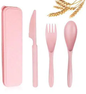Reusable Travel Utensils Set with Case, Pink Wheat Straw Portable Knife Fork Spoons Tableware, Eco-Friendly BPA Free Cutlery for Kids and Adults as Travel Picnic Camping Utensils Reusable Travel Utensils Set with Case, Pink Wheat Straw Portable Knife Fork Spoons Tableware, Eco-Friendly BPA Free Cutlery for Kids and Adults as Travel Picnic Camping Utensils