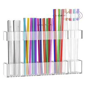 9.5 Large Acrylic Straw Holder for Cabinet Door, Adjustable Two-Part 9.5 Large Acrylic Straw Holder for Cabinet Door, Adjustable Two-Part