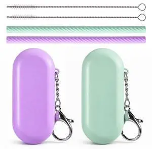 2 Set Travel Straws Portable Silicone Straws with Case,Reusable Straw with 2 Cleaning Brushes Foldable Straw + Deep Cleaning Brush + Carry Case with Keychain for Travel Party Cold or Hot 2 Set Travel Straws Portable Silicone Straws with Case,Reusable Straw with 2 Cleaning Brushes Foldable Straw + Deep Cleaning Brush + Carry Case with Keychain for Travel Party Cold or Hot