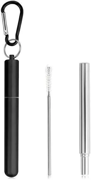 1 Pack Metal Straws for Cruise Ship Essentials, Travel Essentials, Reusable Straws with Aluminum Case, Cleaning Brush, and KeychainsBlack 1 Pack Metal Straws for Cruise Ship Essentials, Travel Essentials, Reusable Straws with Aluminum Case, Cleaning Brush, and KeychainsBlack