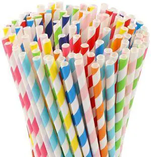 100 Pcs Biodegradable Paper Straws, Assorted Rainbow Colors Striped, 10 Colors for Drinks, Parties, Crafts 100 Pcs Biodegradable Paper Straws, Assorted Rainbow Colors Striped, 10 Colors for Drinks, Parties, Crafts