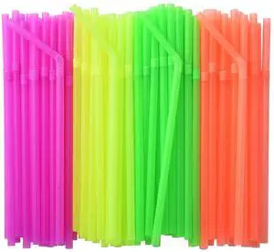 200-Pack Neon Colored Plastic Flexible Straws, 0.23" x 7.75" disposable Bendy Drinking Straws 200-Pack Neon Colored Plastic Flexible Straws, 0.23" x 7.75" disposable Bendy Drinking Straws
