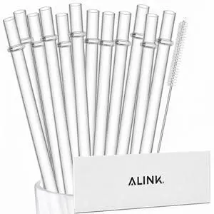 12-Pack Reusable Clear Plastic Straws with Brush, 10.5 in with Brush 12-Pack Reusable Clear Plastic Straws with Brush, 10.5 in with Brush
