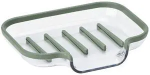 Cora Bar Soap Dish with Drainage for Kitchen Sink Bathroom Shower Plastic Silicone Soap Holder with Elevated Ridge for Quick Drying Soap Saver with Drain, Thyme Green and Clear Cora Bar Soap Dish with Drainage for Kitchen Sink Bathroom Shower Plastic Silicone Soap Holder with Elevated Ridge for Quick Drying Soap Saver with Drain, Thyme Green and Clear