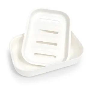 Double Layer Draining Soap Dish, Plastic Dishwashing Sponge Soap Holder for Kitchen, Bathroom, and Washstand (Milky White) Double Layer Draining Soap Dish, Plastic Dishwashing Sponge Soap Holder for Kitchen, Bathroom, and Washstand (Milky White)