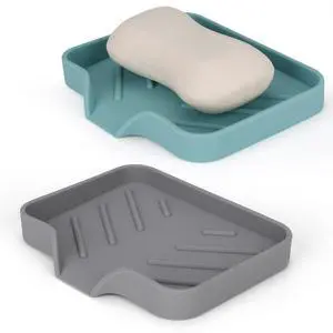 Silicone Soap Dish for Shower with Self Draining, 2 Pack Soap Holder for Bathroom, Silicone Sponge Holder for Kitchen Sink, Soap Tray for Dispenser, Scrubber, Bottle, 4.7"×3.9", Gray & Teal Silicone Soap Dish for Shower with Self Draining, 2 Pack Soap Holder for Bathroom, Silicone Sponge Holder for Kitchen Sink, Soap Tray for Dispenser, Scrubber, Bottle, 4.7"×3.9", Gray & Teal