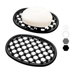 2 Pack Soap Dish for Shower, Non-Slip Silicone Bar Soap Holder with Efficient Drainage Holes for Bathroom Sink, Self Draining Soaps Saver Pad for Shower Niche, Shelf (Black- 2Pcs) 2 Pack Soap Dish for Shower, Non-Slip Silicone Bar Soap Holder with Efficient Drainage Holes for Bathroom Sink, Self Draining Soaps Saver Pad for Shower Niche, Shelf (Black- 2Pcs)