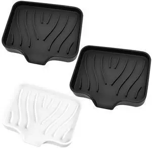 3 Pack Silicone Soap Dish with Drain - Bar Soap Holder for Shower, Bathroom and Kitchen Sink Organize (2Pack Black + 1Pack White) 3 Pack Silicone Soap Dish with Drain - Bar Soap Holder for Shower, Bathroom and Kitchen Sink Organize (2Pack Black + 1Pack White)