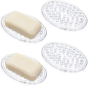 4 Pack Plastic Soap Holder, Clear Soap Dish with Drain Holes, Soaps Savers, Soaps Sponge Holder for Kitchen Bathroom Shower Counter, 4.7 x 3.15 x 0.75 Inches 4 Pack Plastic Soap Holder, Clear Soap Dish with Drain Holes, Soaps Savers, Soaps Sponge Holder for Kitchen Bathroom Shower Counter, 4.7 x 3.15 x 0.75 Inches
