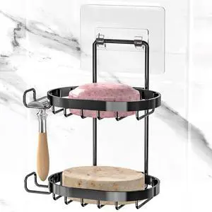 2 Tier Soap Dish Holder, Soap Bar Holder with Hooks, Shampoo Bar Caddy for Shower Wall, Razor Holder for Shower, Bar Soap Container 304 Stainless Steel, Bathroom (Black) 2 Tier Soap Dish Holder, Soap Bar Holder with Hooks, Shampoo Bar Caddy for Shower Wall, Razor Holder for Shower, Bar Soap Container 304 Stainless Steel, Bathroom (Black)