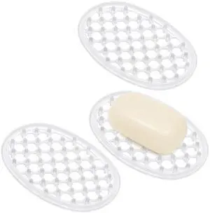 3 Pcs Silicone Soap Dish Self Draining Soap Holder with Holes(Transparent) 3 Pcs Silicone Soap Dish Self Draining Soap Holder with Holes(Transparent)