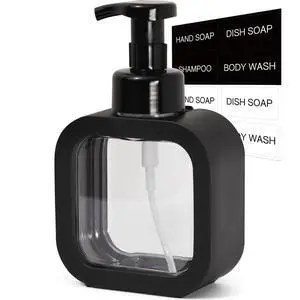 Foaming Soap Dispenser, 300ml (10oz) Plastic Refillable Foaming Hand Soap Dispenser with 8 Pcs Waterproof Labels, Foam Pump Bottle for Bathroom and Kitchen (Black) Foaming Soap Dispenser, 300ml (10oz) Plastic Refillable Foaming Hand Soap Dispenser with 8 Pcs Waterproof Labels, Foam Pump Bottle for Bathroom and Kitchen (Black)