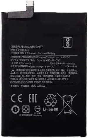 3.87V 5160mAh BN57 Replacement Battery Compatible for Poco X3 NFC M2007J20CG M2007J20CT / Poco X3 Pro 3.87V 5160mAh BN57 Replacement Battery Compatible for Poco X3 NFC M2007J20CG M2007J20CT / Poco X3 Pro