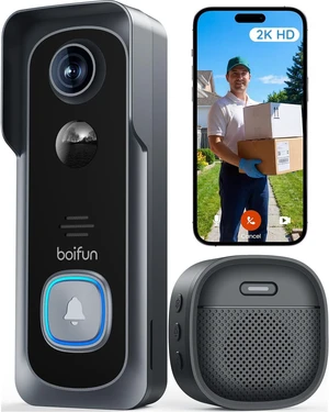 BOIFUN Video Doorbell Camera Wireless No Subscription Required, 2K HD, 166° Wide View, HDR Night Vision, Motion Alerts, Two-Way Audio & Package Watch with Chime, Battery Powered, 2.4 GHz Wi-Fi Only BOIFUN Video Doorbell Camera Wireless No Subscription Required, 2K HD, 166° Wide View, HDR Night Vision, Motion Alerts, Two-Way Audio & Package Watch with Chime, Battery Powered, 2.4 GHz Wi-Fi Only