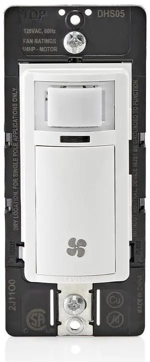 Leviton Humidity Sensor Switch for Bathroom Exhaust Fan, automate Ventilation, air Circulation, Moisture Control, ¼ HP, Single Pole, DHS05-1LW, White Leviton Humidity Sensor Switch for Bathroom Exhaust Fan, automate Ventilation, air Circulation, Moisture Control, ¼ HP, Single Pole, DHS05-1LW, White