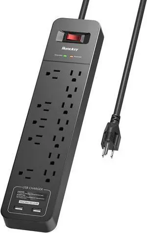 Power Bars with Surge Protector 12 Outlets, 6Ft Power Bar Extension Cord Power Strip with 2 USB Ports, 2390 Joules, ETL Listed, Black Power Bars with Surge Protector 12 Outlets, 6Ft Power Bar Extension Cord Power Strip with 2 USB Ports, 2390 Joules, ETL Listed, Black