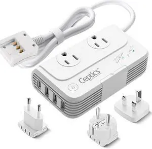 European Travel Voltage Converter by Ceptics, 230W Adapter for Curling Iron, Straightener, Chargers, Step Down World Power Plug - 4 USB Charging QC 3.0 - SWadApt Compatible - Type C, E/F, G Included European Travel Voltage Converter by Ceptics, 230W Adapter for Curling Iron, Straightener, Chargers, Step Down World Power Plug - 4 USB Charging QC 3.0 - SWadApt Compatible - Type C, E/F, G Included