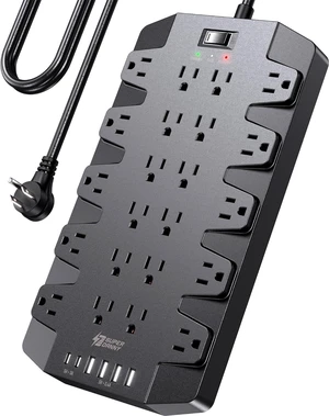 Power Bar, SUPERDANNY Surge Protector with 22 AC Outlets, 2 USB-C and 4 USB Ports, 1875W/15A, 2100J, 6.5Ft/2m Flat Plug Power Strip, Mountable for Home, Office and Dorm, Black Power Bar, SUPERDANNY Surge Protector with 22 AC Outlets, 2 USB-C and 4 USB Ports, 1875W/15A, 2100J, 6.5Ft/2m Flat Plug Power Strip, Mountable for Home, Office and Dorm, Black
