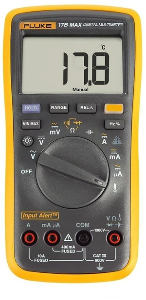 Fluke 17B+ Digital Multimeter, for Electrical Applications, Measures AC/DC Voltage 1000V, Current Measurements to 10A, Resistance, Continuity, Diode, Capacitance, Frequency, and Temperature Testing Fluke 17B+ Digital Multimeter, for Electrical Applications, Measures AC/DC Voltage 1000V, Current Measurements to 10A, Resistance, Continuity, Diode, Capacitance, Frequency, and Temperature Testing
