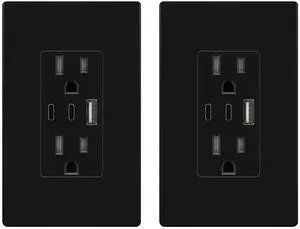 TOPGREENER 4.2A 21W 3-Port Type C USB Outlet, 15 Amp Wall Outlet Receptacle, Charging Power Outlet with Dual Type C&A Ports, Screwless Wall Plate Included, UL Listed, TU21542AC2-BKSID, Black, 2 Pack TOPGREENER 4.2A 21W 3-Port Type C USB Outlet, 15 Amp Wall Outlet Receptacle, Charging Power Outlet with Dual Type C&A Ports, Screwless Wall Plate Included, UL Listed, TU21542AC2-BKSID, Black, 2 Pack