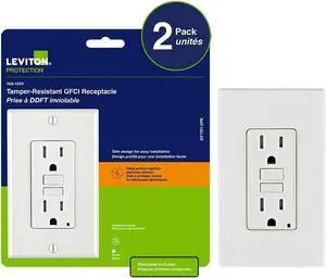 Leviton 2-Pack GFCI, 15 Amp Tamper-Resistant Receptacle with Led Indicator, GFTR1-2PK, White Leviton 2-Pack GFCI, 15 Amp Tamper-Resistant Receptacle with Led Indicator, GFTR1-2PK, White