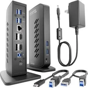 Plugable Dual DisplayPort & HDMI Docking Station - USB 3.0 & USB-C Laptop Dock for Dual Monitors, DisplayLink, Mac (Driver Required), ChromeOS & Windows, Gigabit Ethernet and Audio (UD-6950Z) Plugable Dual DisplayPort & HDMI Docking Station - USB 3.0 & USB-C Laptop Dock for Dual Monitors, DisplayLink, Mac (Driver Required), ChromeOS & Windows, Gigabit Ethernet and Audio (UD-6950Z)