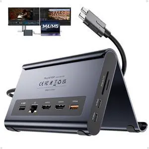 MacBook Docking Station Dual Monitor 4K@60Hz, Vertical Laptop Stand with 2×HDMI, 100W PD, 10Gbps USB-C/A, Ethernet, Audio, SD/TF, USB C Dock for MacBook Pro/Air M4/M5 Midnight MacBook Docking Station Dual Monitor 4K@60Hz, Vertical Laptop Stand with 2×HDMI, 100W PD, 10Gbps USB-C/A, Ethernet, Audio, SD/TF, USB C Dock for MacBook Pro/Air M4/M5 Midnight