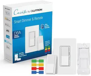 Lutron Diva Smart Dimmer Switch 3-Way Kit with Pico Paddle Remote and Wire Label Stickers | Compatible with Alexa, Apple Home, and The Google Assistant (Hub Required) | DVRF-PKG1D-WH | White Lutron Diva Smart Dimmer Switch 3-Way Kit with Pico Paddle Remote and Wire Label Stickers | Compatible with Alexa, Apple Home, and The Google Assistant (Hub Required) | DVRF-PKG1D-WH | White