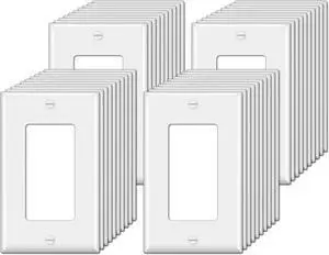 BESTTEN 40 Pack 1-Gang Decorator Wall Plate, Single Decor Receptacle Outlet Plate, Unbreakable Polycarbonate Light Switch Cover, Standard Size Faceplate, White BESTTEN 40 Pack 1-Gang Decorator Wall Plate, Single Decor Receptacle Outlet Plate, Unbreakable Polycarbonate Light Switch Cover, Standard Size Faceplate, White