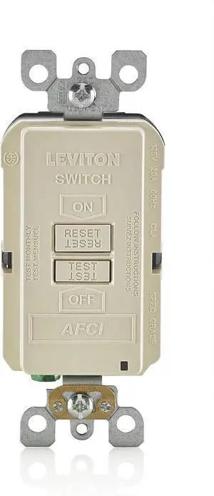 Leviton Blank Face AFCI, 20 Amp, Self Test, LED Indicator Light, Provides AFCI Protection Where an Outlet is not Needed, AFRBF-T, Light Almond Leviton Blank Face AFCI, 20 Amp, Self Test, LED Indicator Light, Provides AFCI Protection Where an Outlet is not Needed, AFRBF-T, Light Almond