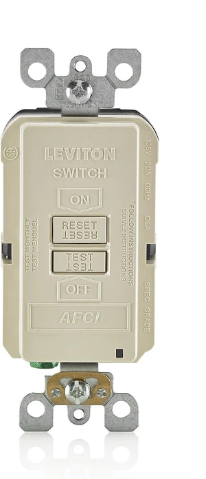 Leviton Blank Face AFCI, 20 Amp, Self Test, LED Indicator Light, Provides AFCI Protection Where an Outlet is not Needed, AFRBF-T, Light Almond Leviton Blank Face AFCI, 20 Amp, Self Test, LED Indicator Light, Provides AFCI Protection Where an Outlet is not Needed, AFRBF-T, Light Almond