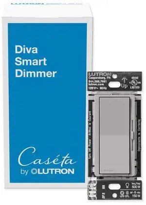 Lutron Diva Smart Dimmer Light Switch for Caseta Lighting (Lutron Smart Hub Required), for LED Lights, 150W, Single-Pole/3-Way, No Neutral, Gray (DVRF-6L-GR) Lutron Diva Smart Dimmer Light Switch for Caseta Lighting (Lutron Smart Hub Required), for LED Lights, 150W, Single-Pole/3-Way, No Neutral, Gray (DVRF-6L-GR)