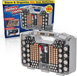 Ontel Battery Daddy - Battery Organizer Storage Case with Tester, Stores & Protects Up To 180 Batteries, Clear Locking Lid, As Seen On TV - Warm Grey Ontel Battery Daddy - Battery Organizer Storage Case with Tester, Stores & Protects Up To 180 Batteries, Clear Locking Lid, As Seen On TV - Warm Grey