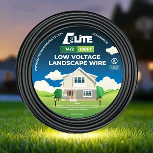 Elite 14/2 Landscape Lighting Wire, Low Voltage, Direct Burial, Outdoor, 100ft, UL Listed, Pure Copper, 14AWG 2 Conductor Elite 14/2 Landscape Lighting Wire, Low Voltage, Direct Burial, Outdoor, 100ft, UL Listed, Pure Copper, 14AWG 2 Conductor
