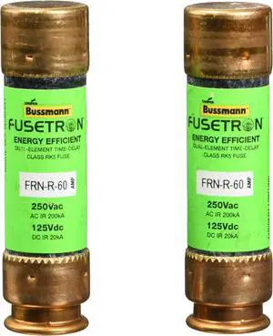 Bussmann BP/FRN-R-60 60 Amp Fusetron Dual Element Time-Delay Current Limiting Class RK5 Fuse, 250V Carded UL Listed, 2-Pack Bussmann BP/FRN-R-60 60 Amp Fusetron Dual Element Time-Delay Current Limiting Class RK5 Fuse, 250V Carded UL Listed, 2-Pack