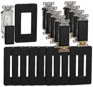 Schneider Electric - 10 Pack of Square D X 15A Single Pole On/Off Rocker Light Switch with Snap-On Screwless 1 Gang Wall Plate - Matte Black, Back-Wire Clamps, 120-277 V (Pack of 10) Schneider Electric - 10 Pack of Square D X 15A Single Pole On/Off Rocker Light Switch with Snap-On Screwless 1 Gang Wall Plate - Matte Black, Back-Wire Clamps, 120-277 V (Pack of 10)