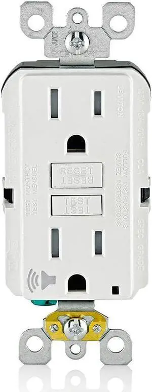 Leviton 15A SmartlockPro Self-Test Slim GFCI with Audible Trip Alert, Wallplate Included, White Leviton 15A SmartlockPro Self-Test Slim GFCI with Audible Trip Alert, Wallplate Included, White