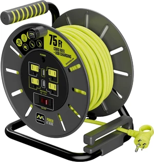 Masteplug 75ft Cord Reel, Retractable Extension Lead with Winding Handle, Safety Overload Circuit Breaker and Power Switch, 4X Grounded Outlets, 2X USB Ports, 13amps, 14AWG Cable Masteplug 75ft Cord Reel, Retractable Extension Lead with Winding Handle, Safety Overload Circuit Breaker and Power Switch, 4X Grounded Outlets, 2X USB Ports, 13amps, 14AWG Cable