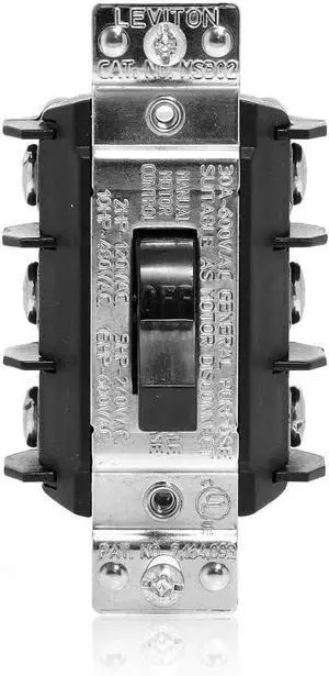 Leviton Three Phase AC Motor Starter 30 Amp, 600 Volt, Three-Pole, Suitable As Motor Disconnect, Toggle, Industrial Grade, Non-Grounding, MS303-0DS, Black Leviton Three Phase AC Motor Starter 30 Amp, 600 Volt, Three-Pole, Suitable As Motor Disconnect, Toggle, Industrial Grade, Non-Grounding, MS303-0DS, Black