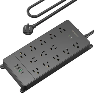 TROND Surge Protector Power Bar with 32W USB C & QC 3.0 Charger, 13 Widely Spaced Outlets, 5ft Flat Plug Extension Cord Indoor, 4000 Joules, ETL Listed, Wall Mount for Home Office Supplies, Black TROND Surge Protector Power Bar with 32W USB C & QC 3.0 Charger, 13 Widely Spaced Outlets, 5ft Flat Plug Extension Cord Indoor, 4000 Joules, ETL Listed, Wall Mount for Home Office Supplies, Black