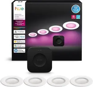 Philips Hue Starter Kit: Hue Bridge Pro & 4 Retrofit LED Recessed Downlights 5/6-inch, White & Color Ambiance, Dimmable, Smart Light Hub, Works with Voice, Alexa, Apple and Samsung SmartThings Philips Hue Starter Kit: Hue Bridge Pro & 4 Retrofit LED Recessed Downlights 5/6-inch, White & Color Ambiance, Dimmable, Smart Light Hub, Works with Voice, Alexa, Apple and Samsung SmartThings