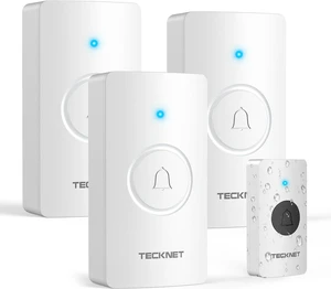 TECKNET Wireless Doorbell 1300FT, IP67 Waterproof Classroom Doorbell Battery-Powered Door Bell, 60 Chimes 5-Level Volume, 4.5-year Battery Life, Electric Doorbells No Plug-in Required for Home white TECKNET Wireless Doorbell 1300FT, IP67 Waterproof Classroom Doorbell Battery-Powered Door Bell, 60 Chimes 5-Level Volume, 4.5-year Battery Life, Electric Doorbells No Plug-in Required for Home white
