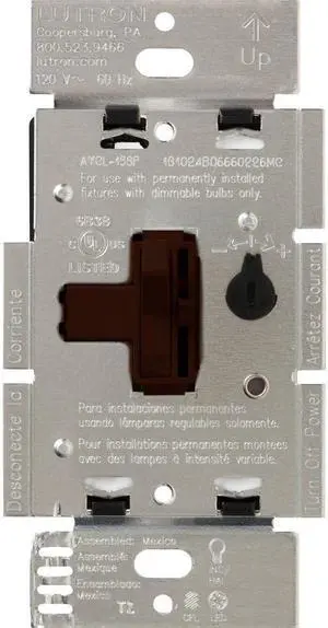 Lutron Toggler LED+ Dimmer Switch for Dimmable LED, Halogen and Incandescent Bulbs, 250W/Single-Pole or 3-Way, AYCL-253P-BR, Brown Lutron Toggler LED+ Dimmer Switch for Dimmable LED, Halogen and Incandescent Bulbs, 250W/Single-Pole or 3-Way, AYCL-253P-BR, Brown