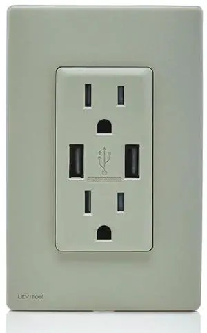 Leviton Renu USB Outlet Kit, 15 Amp, RUAA1-KWS, Wood Smoke Leviton Renu USB Outlet Kit, 15 Amp, RUAA1-KWS, Wood Smoke